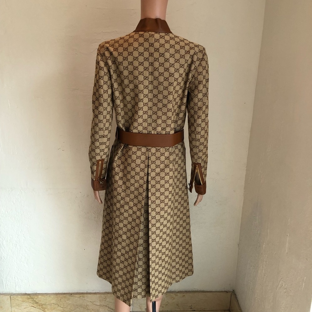 Gucci Canvas/Leather GG Classic Trench Coat Beige/Ebony Women's Size 40(M) - Picture 2 of 16